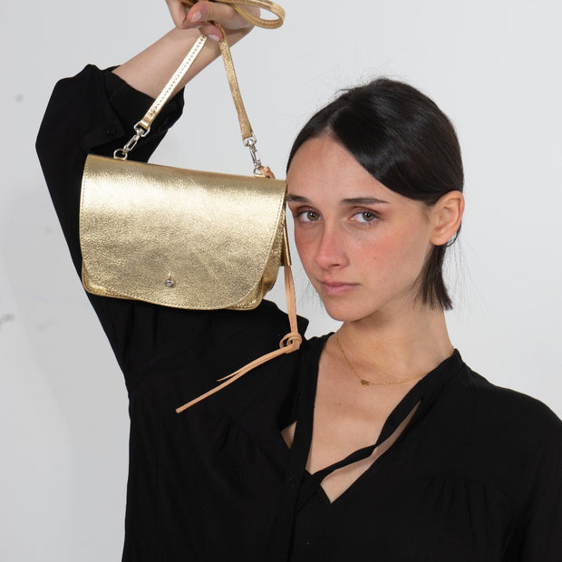 Leather Gold and Silver Crossbody Fanny Pack Leon | Akey