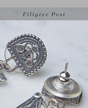 Sterling Silver Earring Jesenia E085.  Garnet Stone, Filigree Post. | Akey