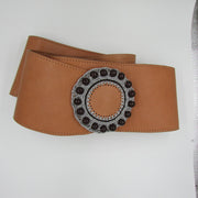 Wide leather belt with handmade buckle for women | AKey